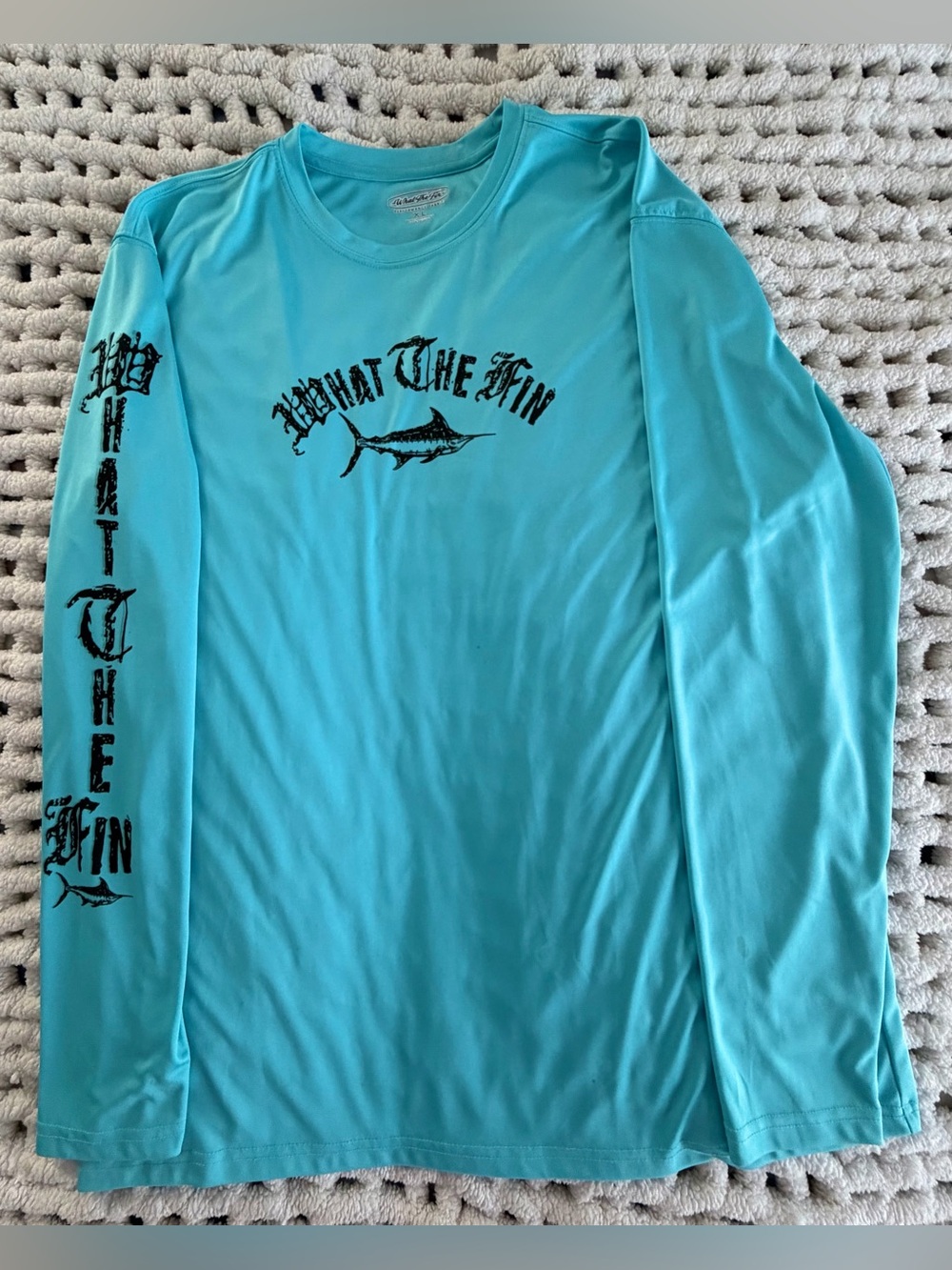 What The Fin Men's Long Sleeve Performance Tee - Turquoise